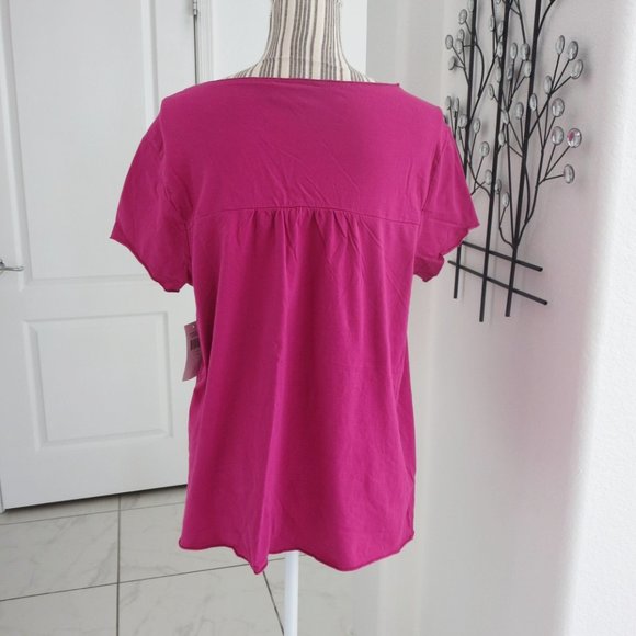 New BCBG Paris Tiger Lily Short Sleeve Top XL Fuchsia Pink Relaxed Fit - Picture 11 of 13